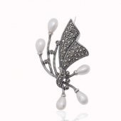 Gümüş Markazit Taşlı İncili Broş - 7