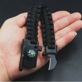 Paracord Survival Ateş Başlatıcı Magnezyum Çubuğu Bıçak Pusula İkaz Düdüklü Bileklik - 1