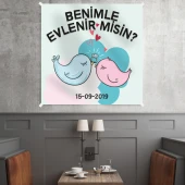 Kişiye Özel Benimle Evlenir misin Kumaş Afiş 150x150 cm thumbnail 2