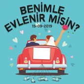 Kişiye Özel Benimle Evlenir misin Kumaş Afiş 150x150 cm thumbnail 1