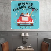Kişiye Özel Benimle Evlenir misin Kumaş Afiş 150x150 cm thumbnail 2
