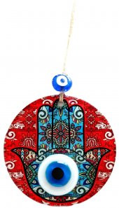 Fatma Ananın Bereket Eli Desenli Nazar Boncuklu Kırmızı Duvar Süsü thumbnail 2