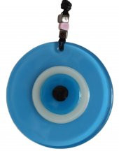 Nazar Boncuklu Deri İpli Bebe Mavisi Renginde Cam Duvar Süsü thumbnail 3