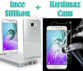 Samsung Galaxy A7 2016 A710F İnce Şeffaf Silikon Kılıf + Cam - 1