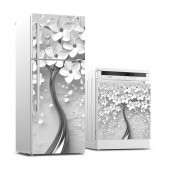 Buzdolabı ve Bulaşık Makinası Beyaz Eşya Sticker Kaplama 3d Gri Ağaç - 1