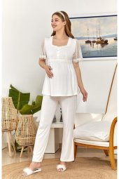 Cossy By Aqua 22508 Kısa Kol Brodeli Lohusa Pijama Takım - 1