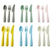 Çocuk Plastik Çatal-Bıçak-Kaşık Seti IKEA MeridyenDukkan Pasten Ton Renkleri 18 Parça - 1
