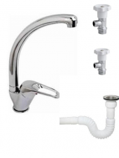 Kuğu Lavabo ve Eviye Bataryası Körüklü Sifon Ara musluk 3lü Set - 1