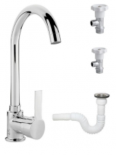 Melin Lavabo & Eviye Bataryası, Körüklü Sifon, Ara musluk, 3 lü set - 1
