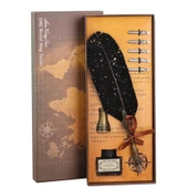 Tüy Divit Kalem Mürekkep Uç 8 li Pirinç Kaligrafi Set Altın Damla - 2