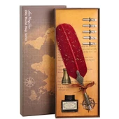 Tüy Divit Kalem Mürekkep Uç 8 li Pirinç Kaligrafi Set Altın Damla - 1