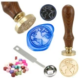 Mektup Damga Mühürü Dünya Haritası + 30 Mühür Mumu + Eritme Kaşığı thumbnail 1