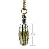 Kuvars Köstekli Mini Cep Saati Kolye Bronz Sarmaşık Lale Desen - 4