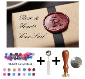 Retro Mektup Mühürü Damga Gül Kalpler + 30 Adet Mühür Mumu + Eritme Kaşığı thumbnail 1