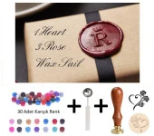 Retro Mektup Mühürü Damga 1 Kalp 3 Gül + 30 Adet Mühür Mumu + Eritme Kaşığı thumbnail 1