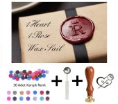 Retro Mektup Mühürü Damga 1 Kalp 1 Gül + 30 Adet Mühür Mumu + Eritme Kaşığı - 1
