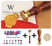 Retro Mektup Mühürü Damga T Harfi + 30 Adet Mühür Mumu + Eritme Kaşığı thumbnail 1