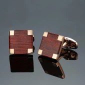 Kol Düğmesi Kare Ahşap Desen Hediye Düğün Parti Gömlek Takım Gold - 1