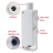 160-200X Beyaz Cep Optik Mikroskop El Büyüteç Aydınlatmalı Yakınlaştırmalı - 5