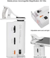 60X 100X UV LED Işıklı Mikroskop Büyüteç Cep Telefon Klipsli - 10