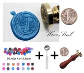 Retro Mektup Mühürü Damga J Harfi + 30 Adet Mühür Mumu + Eritme Kaşığı thumbnail 1