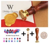 Retro Mektup Mühürü Damga M Harfi + 30 Adet Mühür Mumu + Eritme Kaşığı thumbnail 1