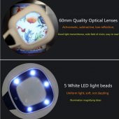 10X HD Lens 55mm 5 LED 1 UV Işıklı Kare El Büyüteç Okuma Kauçuk Çerçeve - 3
