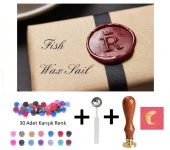 Retro Mektup Mühürü Damga Balık + 30 Adet Mühür Mumu + Eritme Kaşığı thumbnail 1