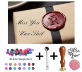 Retro Mektup Mühürü Damga Miss You + 30 Adet Mühür Mumu + Eritme Kaşığı thumbnail 1