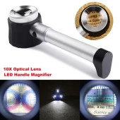 10X Optik Ölçekli Metal El Büyüteç Cam Lens 3 LED Işıklı Fermuarlı EVA Çantalı - 1