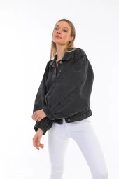 Kadın Oversize Jean Balon Kol Kar Yıkama Denim Kot Ceket - 2