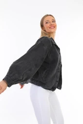 Kadın Oversize Jean Balon Kol Kar Yıkama Denim Kot Ceket - 3