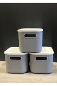 3 Adet Storage 6lt Gri Çok Amaçlı Dolap Içi Düzenleyici Kapaklı Kutu, Dekoratif Saklama Kutusu - 5