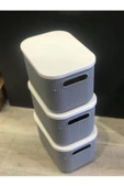 3 Adet Storage 6lt Gri Çok Amaçlı Dolap Içi Düzenleyici Kapaklı Kutu, Dekoratif Saklama Kutusu - 3