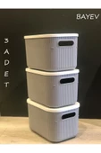 3 Adet Storage 6lt Gri Çok Amaçlı Dolap Içi Düzenleyici Kapaklı Kutu, Dekoratif Saklama Kutusu - 1