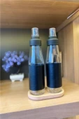 Deri Kılıflı Büyük Boy 3'lü Damlatmaz Ahşap Standlı Cam Yağlık Seti - 750 ml thumbnail 4