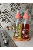 Pembe Kapak Ahşap Standlı 3' Lü Damlatmaz Akıllı 750 ml Yağlık Ve Sirkelik Seti thumbnail 1