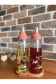 Pembe Kapak Ahşap Standlı 3' Lü Damlatmaz Akıllı 750 ml Yağlık Ve Sirkelik Seti thumbnail 3