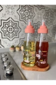 Pembe Kapak Ahşap Standlı 3' Lü Damlatmaz Akıllı 750 ml Yağlık Ve Sirkelik Seti thumbnail 2