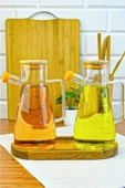Yeni Seri Bambu Kapak 3 Parça Ahşap Standl 900 Ml Yağlık Sirkelik Seti - 1