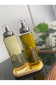 Borasiklat Ahşap Standlı 2`li 500 ml Damlatmaz Akıllı Cam Yağlık-sirkelik Seti - 3