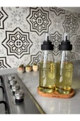 Büyük Boy Damlatmaz Akıllı Ahşap Standlı 3 Parça Cam Yağlık Seti - 720 ml thumbnail 6