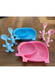 Çocuklar İçin Mavi pembe Fil Şekilli Mama Seti 6 Parça - 3