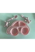 Çocuk Yemek Seti Figürlü Mama Tabağı Çatal Kaşık- Pembe - 3