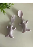 Çocuk Figürlü Mama Kaşığı Ve Çatalı - Lila - 2