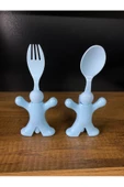 Çocuk Figürlü Mama Kaşığı Ve Çatalı - Mavi - 2