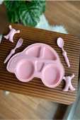 Çocuk Yemek Seti Figürlü Mama Tabağı Çatal Kaşık- Pembe - 1