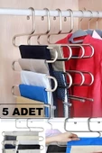 5 Adet Metal Askı - 5 Bölmeli Pantolon Eşarp Askısı 5 Katlı Dolap Düzenleyici - 1