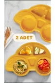 2'li Araba Model Mama Tabağı ( 2 Adet Turuncu) Bebek Ve Çocuk Bölmeli Yemek Tabağı - 1