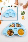 Araba Model Mama Tabağı - Mavi Bebek Ve Çocuk Bölmeli Yemek Tabağı thumbnail 1